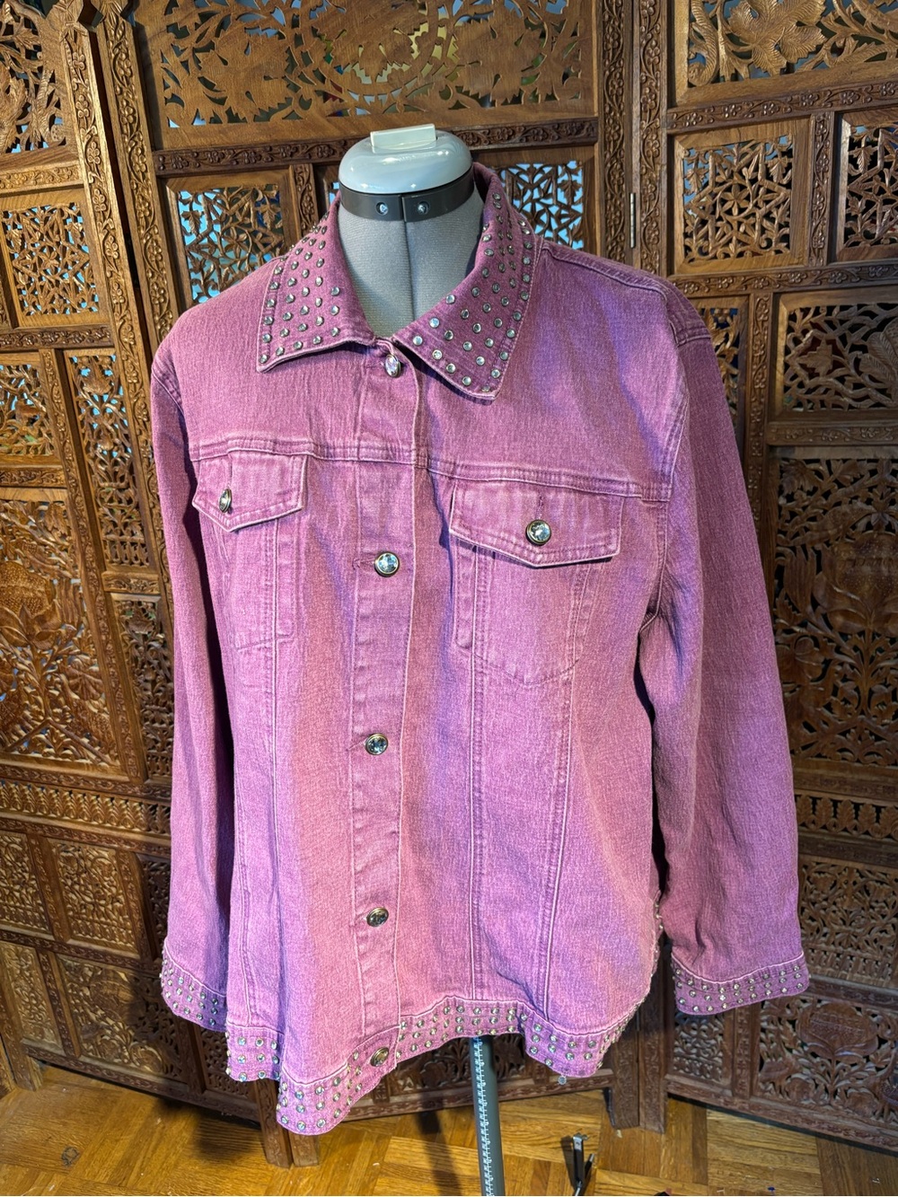 DG2 by Diane Gilman Studded Purplish- Pink Denim Jacket